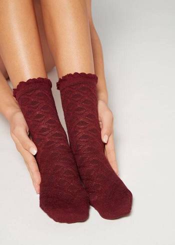 Női Calzedonia Diamond-Pattern Cashmere Rövid Zokni Piros | HU2413JJ
