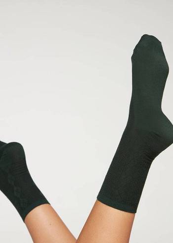 Női Calzedonia Diamond-Pattern Gyapjú Rövid Zokni Zöld | HU2417DN