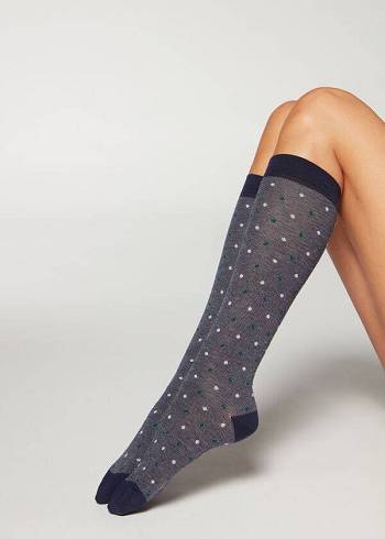 Női Calzedonia Dot-Pattern Long Zokni Kék | HU2241IS