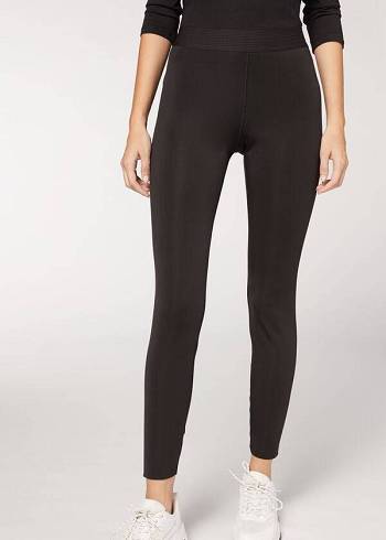 Női Calzedonia Double Faced Plush Leggings Fekete | HU2642GL
