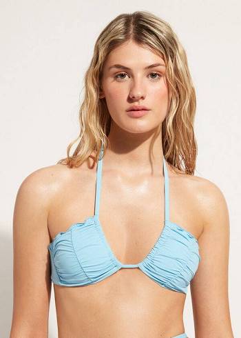 Női Calzedonia Drawstring Bandeau Islamorada Bikini Felsők Kék | HU1711BC