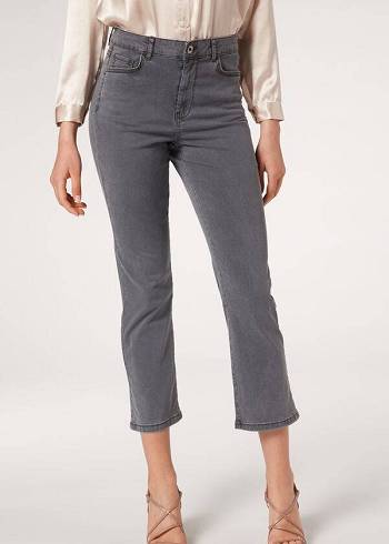 Női Calzedonia Eco Light Flared Cropped Denim Farmer Nadrág Szürke | HU2571GL
