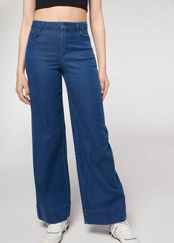 Női Calzedonia Eco Palazzo Farmer Nadrág Sötétkék | HU2587NB