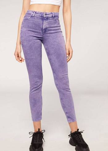 Női Calzedonia Faded Sovány Push-Up Farmer Nadrág Lila | HU2588BC