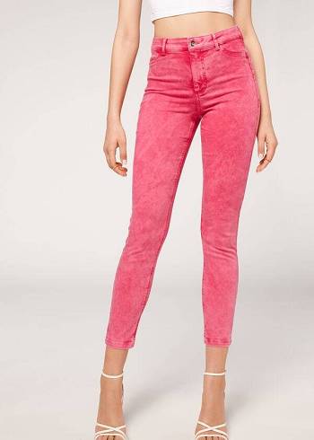 Női Calzedonia Faded Sovány Push-Up Farmer Nadrág Rózsaszín | HU2589VD