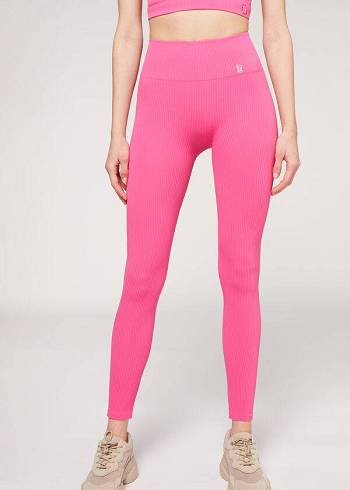 Női Calzedonia Fine Bordázott Seamless Sport Leggings Rózsaszín | HU2648OR