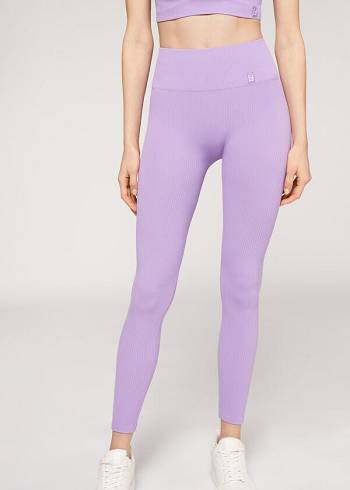 Női Calzedonia Fine Bordázott Seamless Sport Leggings Lila | HU2650UT
