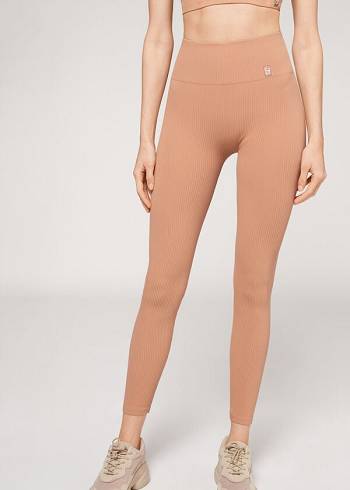 Női Calzedonia Fine Bordázott Seamless Sport Leggings Bézs | HU2651YU