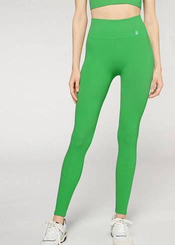 Női Calzedonia Fine Bordázott Seamless Sport Leggings Zöld | HU2652TV