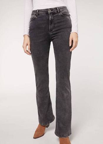 Női Calzedonia Flared Farmer Nadrág Szürke | HU2595JJ