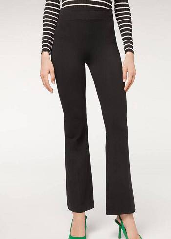 Női Calzedonia Flared in Supima Ultra Light Pamut Leggings Fekete | HU2654EX