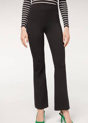 Női Calzedonia Flared in Supima Ultra Light Pamut Nadrág Fekete | HU2731VD