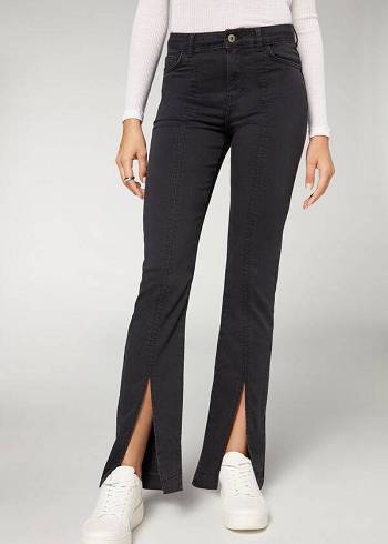 Női Calzedonia Front Slit Farmer Nadrág Fekete | HU2597GL