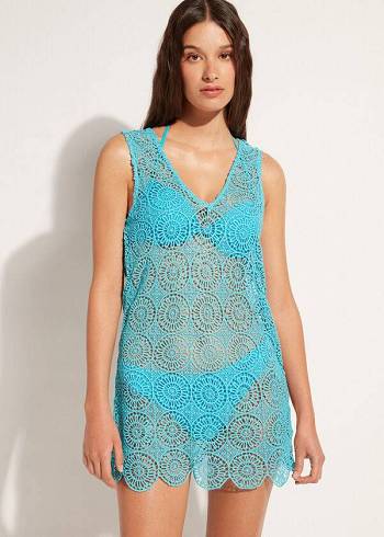 Női Calzedonia Geometric Crochet Ruha Cover Ups Türkiz | HU2084UT