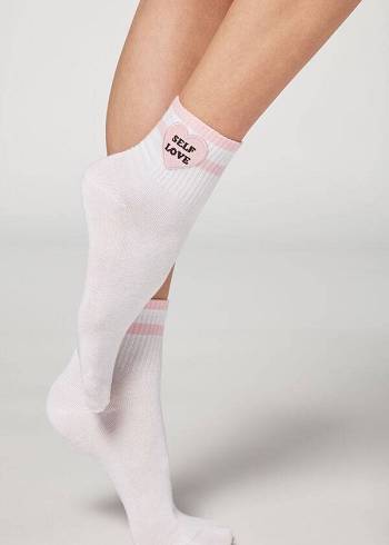 Női Calzedonia Girl Power Print Rövid Zokni Fehér Rózsaszín | HU2436ZG