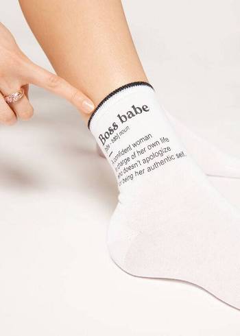 Női Calzedonia Girl Power Print Rövid Zokni Fehér Fekete | HU2437LH