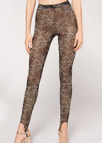Női Calzedonia Glitter Csipke Stirrup Leggings Barna Fekete | HU2655WY