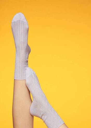 Női Calzedonia Glitter Herringbone Design Rövid Zokni Fehér | HU2440HK
