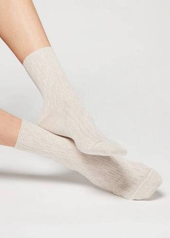 Női Calzedonia Glitter Herringbone Design Rövid Zokni Bézs | HU2441GL