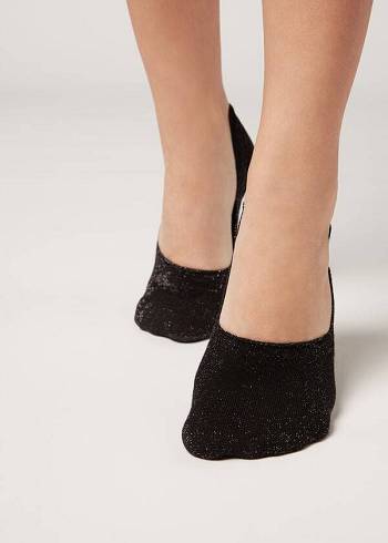 Női Calzedonia Glitter Pamut Invisible Zokni Fekete | HU2208QZ