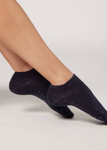 Női Calzedonia Glittery No-Show pop Zokni Kék | HU2293IS