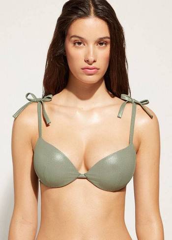 Női Calzedonia Graduated Párnázott Push Up Antigua Bikini Felsők Zöld | HU1716EX