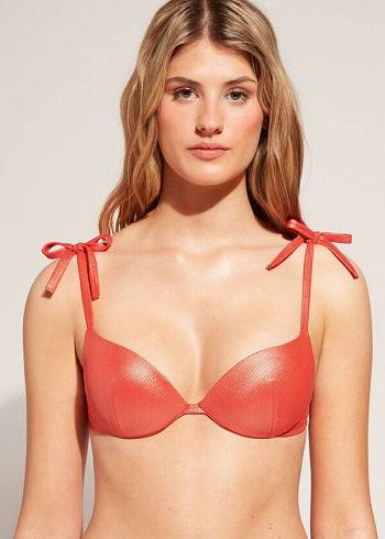 Női Calzedonia Graduated Párnázott Push Up Antigua Bikini Felsők Korall Narancssárga | HU1717RW