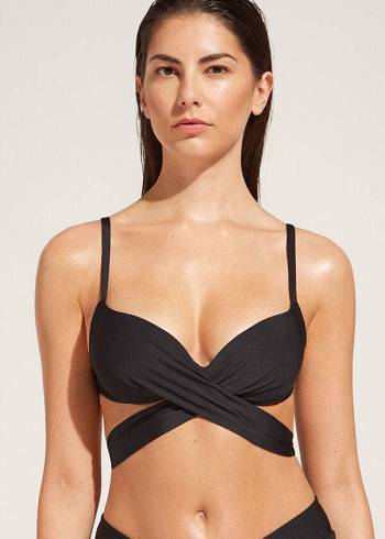 Női Calzedonia Graduated Párnázott Push Up Indonesia Bikini Felsők Fekete | HU1720UT