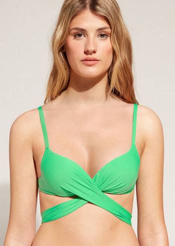 Női Calzedonia Graduated Párnázott Push Up Indonesia Bikini Felsők Zöld | HU1721IS