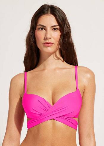 Női Calzedonia Graduated Párnázott Push Up Indonesia Bikini Felsők Rózsaszín | HU1722OR