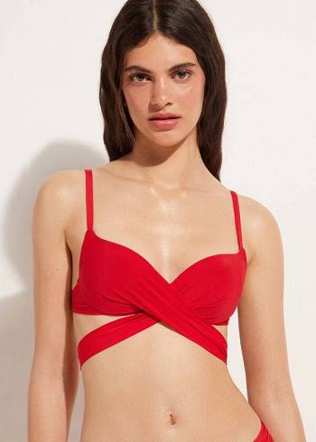 Női Calzedonia Graduated Párnázott Push Up Indonesia Bikini Felsők Piros | HU1725SO