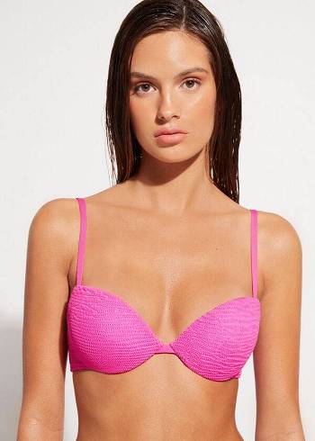 Női Calzedonia Graduated Párnázott Push-Up Miami Bikini Felsők Rózsaszín | HU1726DN