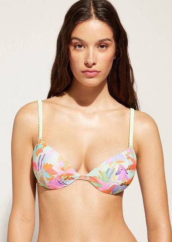 Női Calzedonia Graduated Párnázott Push-Up Tahiti Bikini Felsők Zöld | HU1727FM