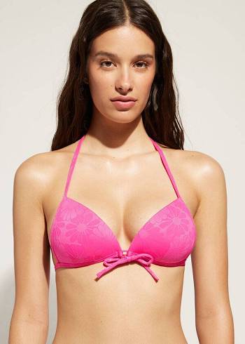Női Calzedonia Graduated Párnázott Triangle Antibes Bikini Felsők Rózsaszín | HU1728GL