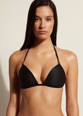 Női Calzedonia Graduated Párnázott Triangle Casablanca Bikini Felsők Fekete | HU1736VD