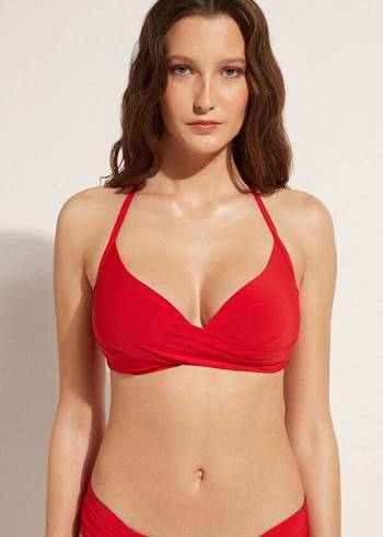 Női Calzedonia Graduated Soft Crisscross Párnázott Triangle Indonesia Bikini Felsők Piros | HU1759ZG