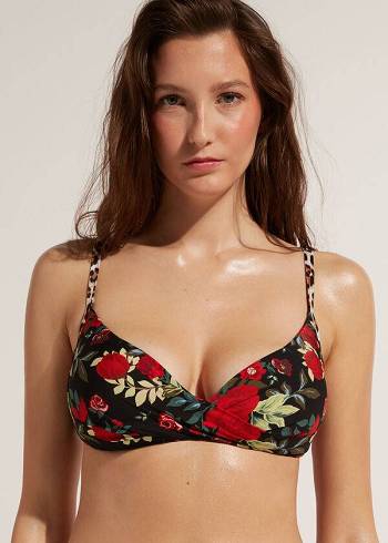 Női Calzedonia Graduated Soft Párnázott Triangle Nizza Bikini Felsők Rózsaszín Fekete | HU1766QZ