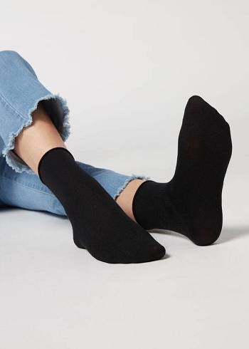 Női Calzedonia Gyapjú and Pamut Rövid Zokni Fekete | HU2559QZ