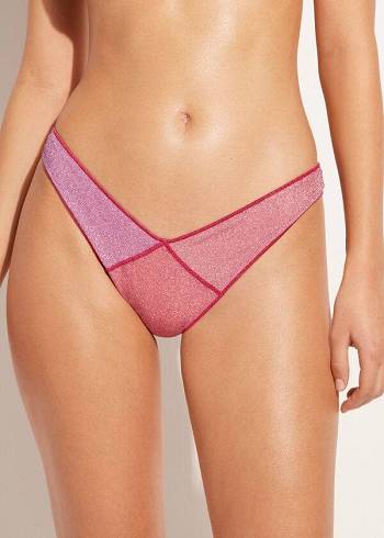 Női Calzedonia High Cut Brazilian Lamé Lisbona Bikini Alsó Rózsaszín | HU1392JJ