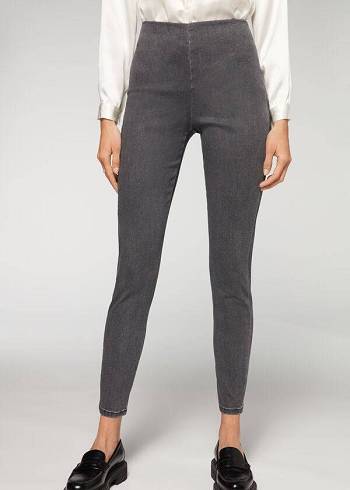 Női Calzedonia High Derekú Sovány Denim Leggings Szürke | HU2656QZ