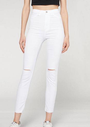 Női Calzedonia High-Derekú Sovány Farmer Nadrág Fehér | HU2602PQ