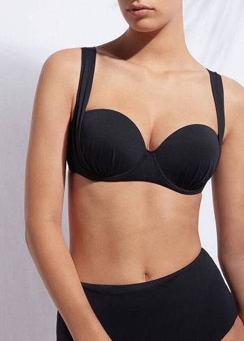 Női Calzedonia Indonesia Push-Up Bandeau Bikini Felsők Fekete | HU1775PQ