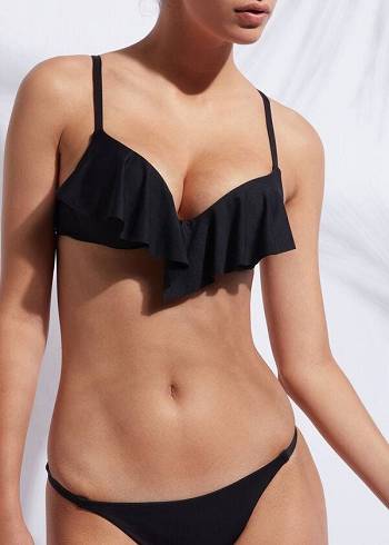 Női Calzedonia Indonesia Ultra Push Up Ruffle Bikini Felsők Fekete | HU1776AP