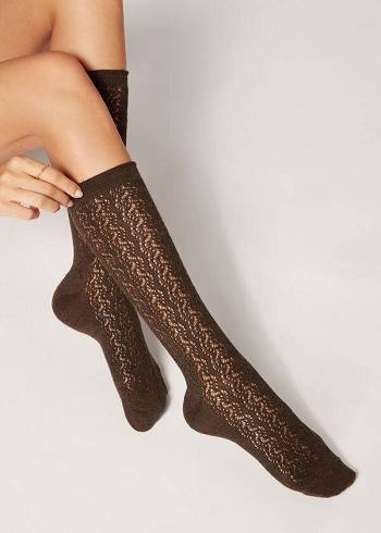 Női Calzedonia Knee High with Open Knit Gyapjú Long Zokni Barna | HU2242OR