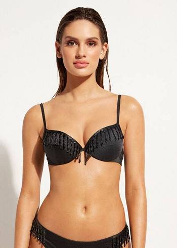 Női Calzedonia Lightly Párnázott Push-up Taipei Bikini Felsők Fekete | HU1777SO