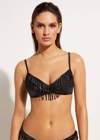 Női Calzedonia Lightly Párnázott Tank-Stílusok Taipei Bikini Felsők Fekete | HU1780GL