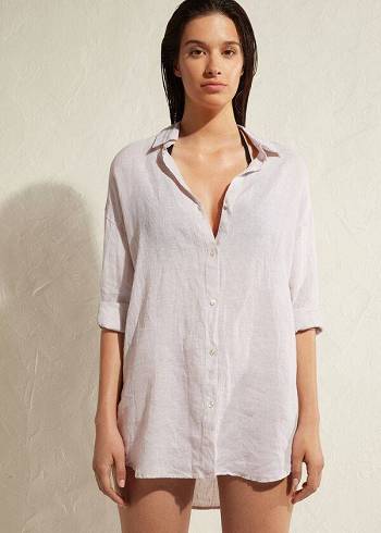 Női Calzedonia Linen Shirt Cover Ups Bézs | HU2097ZG