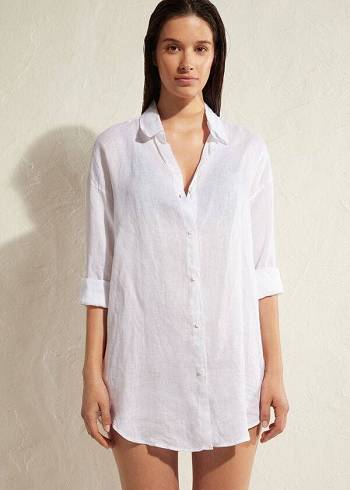 Női Calzedonia Linen Shirt Cover Ups Fehér | HU2093HK