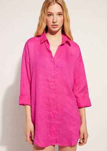 Női Calzedonia Linen Shirt Cover Ups Rózsaszín | HU2096LH