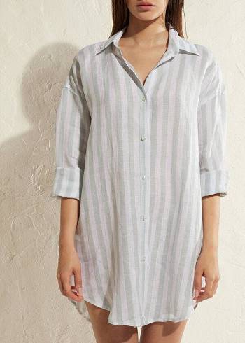 Női Calzedonia Linen Shirt Cover Ups Türkiz Fehér | HU2087PQ